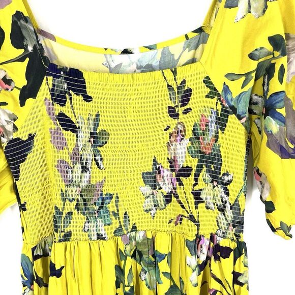 Soft Surroundings Dress Size Large Maise Yellow Floral Print Smock Maxi Cottage - Picture 7 of 8